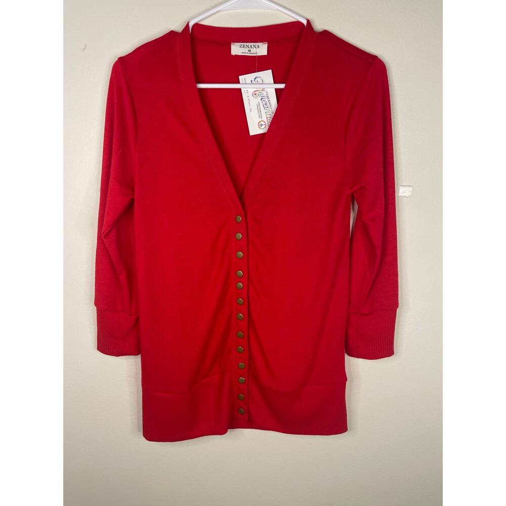 NEW ZENANA Snap Cardigan Red Size M